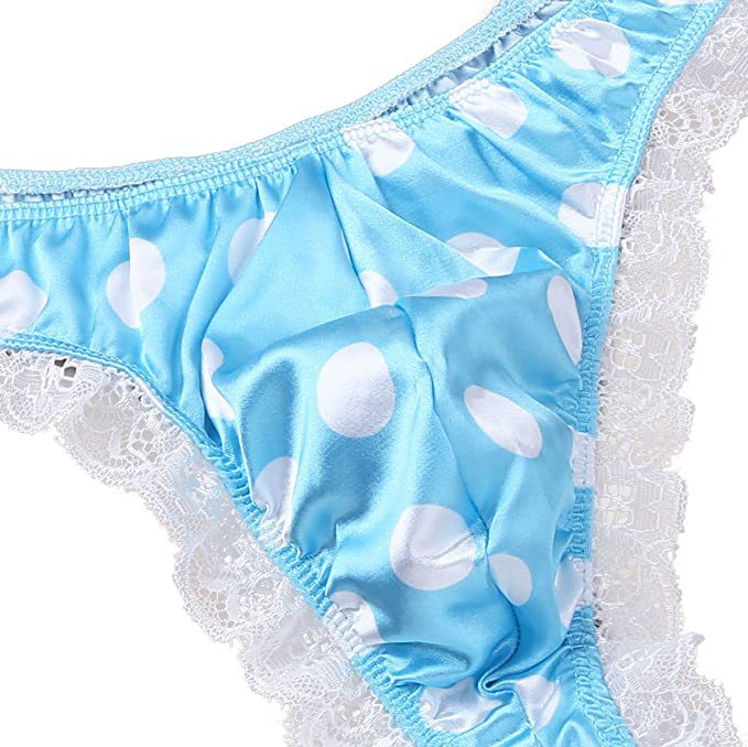 Men's Satin Polka Dot Lace Thong