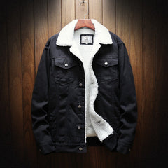 Winter denim jacket with fleece collar