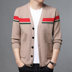 Men's V-neck Striped Wool Cardigan