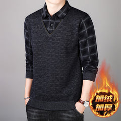 Men's Fake Two Piece Fleece Thickened Shirt