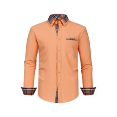 Men's Colorblock Plaid Collar Casual Super Stretch Shirt