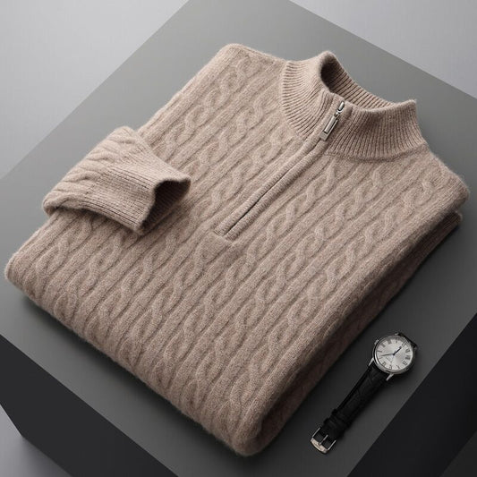 Men's Half Turtleneck 100% Wool Jacquard Sweater