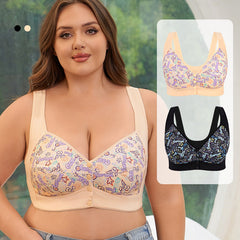 Oversized Wire-Free Printed Front-Button Bra