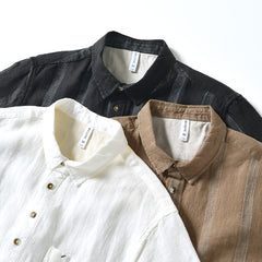 Pure Linen Stripe Half Sleeve Shirt