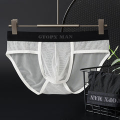Men's Ice Silk Transparent Mesh Low Waist Breathable Sexy Briefs