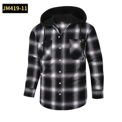 2024 New Loose Casual Flannel Long-sleeved Hooded Plaid Shirt