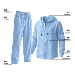 Men's Loose-Fit Linen Long-Sleeve Hoodie and Pants Set