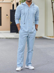 Men's Loose-Fit Linen Long-Sleeve Hoodie and Pants Set