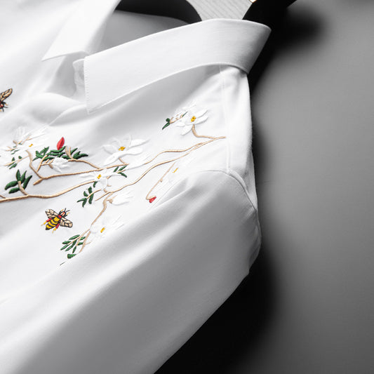 2023 New Fashion Pattern Embroidered Slim Fit Non-Iron Shirt