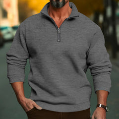 Men's Casual Solid Color Zipper Stand Collar Top