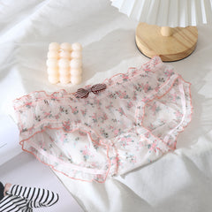 Transparent Mesh Sexy High Elastic Ruffled Low Waist Briefs