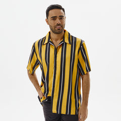 2024 Men's New Fashion Lapel Striped Short Sleeve Shirt