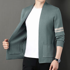 Men's New Slim Fit Striped Pocket Knit Cardigan