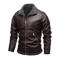 Men's New Lapel Plus Fleece Leather Jacket