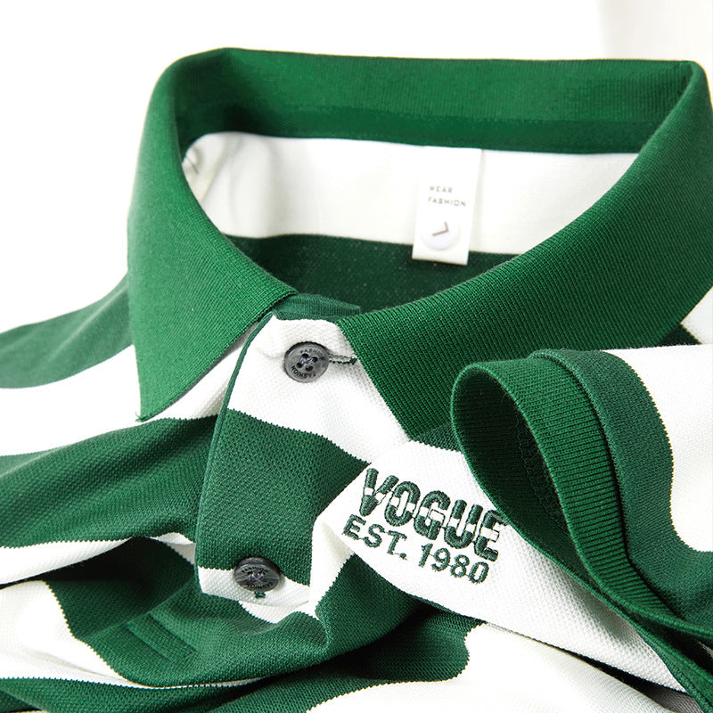 High-end ice silk striped polo shirt