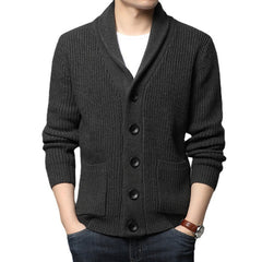 New men's long sleeve cardigan pocket turtleneck solid color sweater