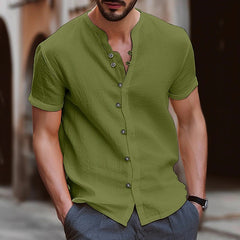 Men's Retro Button Cotton Linen Casual Short Sleeve Shirt