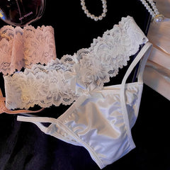 Sexy Satin Low Waist Cross Hollow Lace Antibacterial Briefs