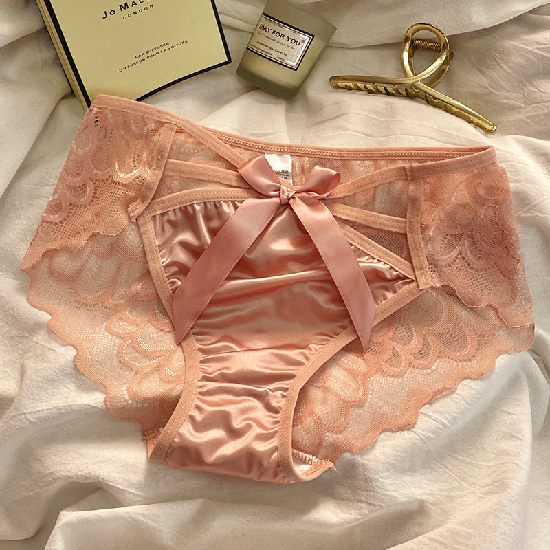 Satin Bow Lace Sexy Breathable Soft Briefs