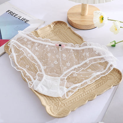 Sexy Lace Embroidery Sheer Mesh Hot Briefs