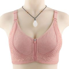New style front zipper wire free lace plus size bra
