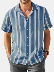 2024 Men's Casual Fashion Striped Contrast Color Short Sleeve Shirt