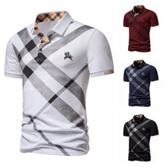 Men's Casual Business Striped Printed Short-sleeved Polo Shirt