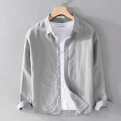 Men's New Cotton and Linen Casual All-match Long-sleeved Shirt
