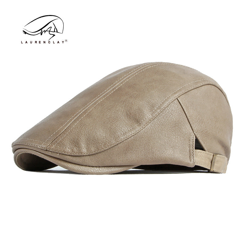 Leather retro thick warm beret
