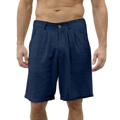 Men's Cotton and Linen Casual Beach Button Stretch Shorts