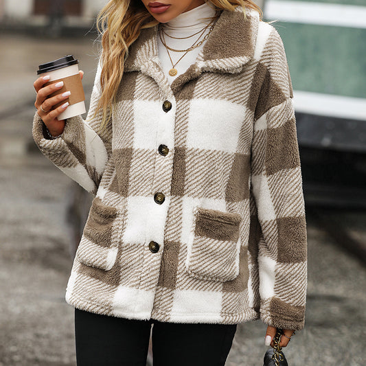 Winter Lapel Plaid Double-sided Velvet Casual Jacket