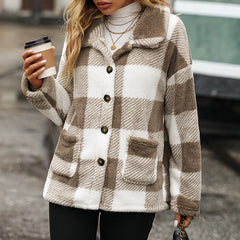 Winter Lapel Plaid Double-sided Velvet Casual Jacket