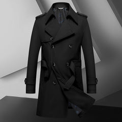 Men's Simple Double Breasted Belt Quality Trench Coat