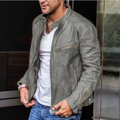 Men's Stand Collar Punk Motorcycle Leather Jacket