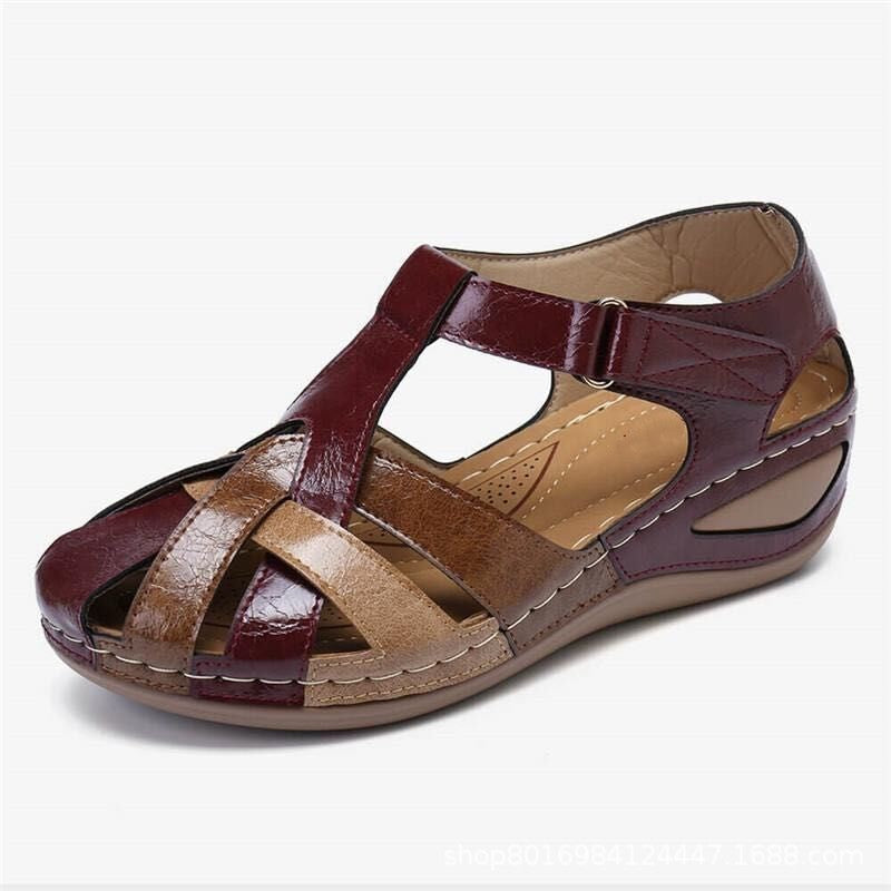Retro round toe wedge buckle women's sandals