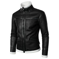 2023 New Winter Fashion Men's Thickened Stand Collar Leather Jacket