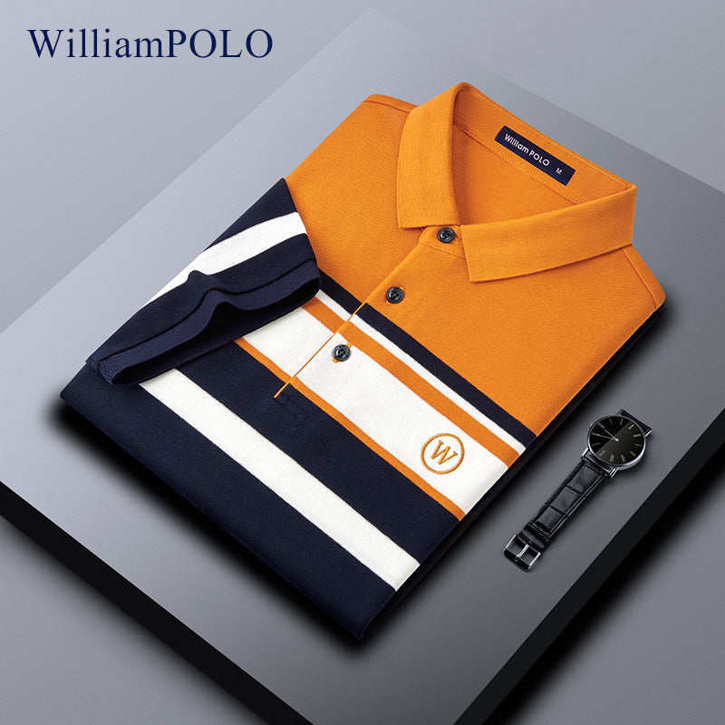 Men's New Cotton Lapel Striped Casual Breathable POLO Shirt