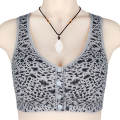 New soft cotton thin cup front buckle leopard print wireless bra