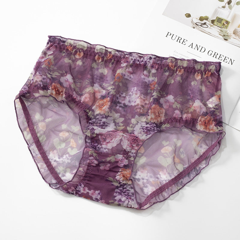 Sexy tulle seamless floral panties