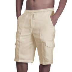 2024 Men's New Linen Multi-Pocket Drawstring Beach Shorts