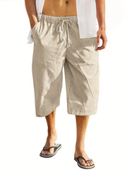 2024 Men's Cotton and Linen Casual Multi-Pocket Beach Shorts