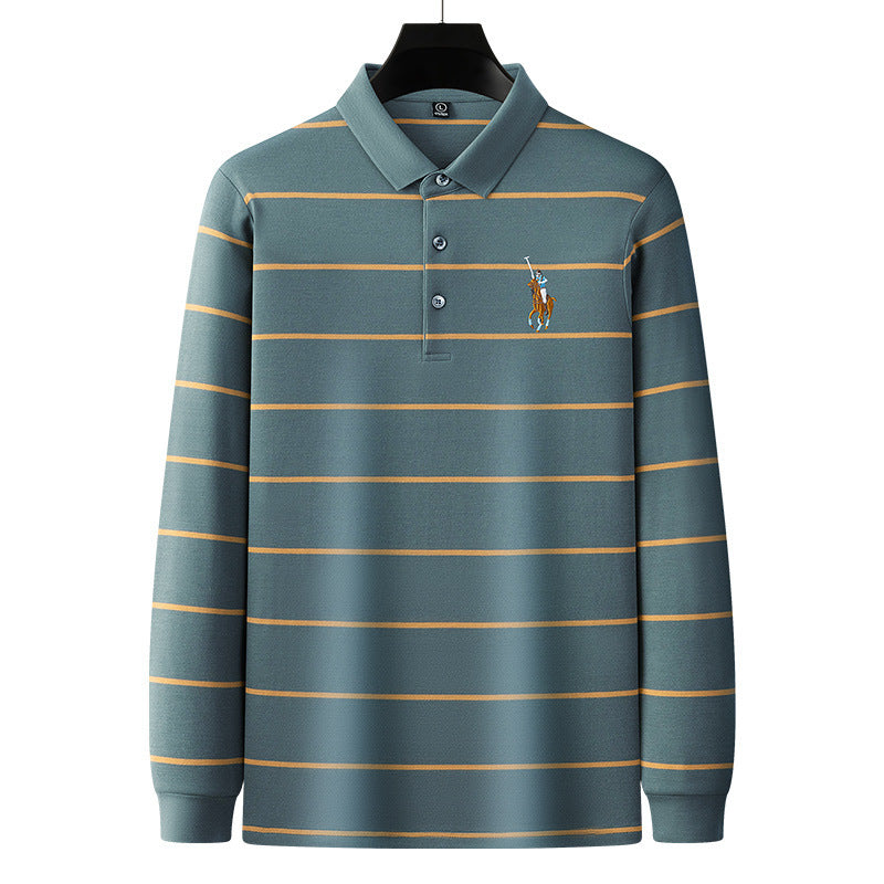 Men's Business Casual Striped Long Sleeve Polo Shirt