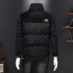 Men's Warm Embroidered Stand Collar White Duck Down Jacket