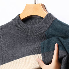 Men's Round Neck Color Matching Pullover High-end Pure Wool Sweater