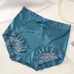 Satin Sexy Lace Hollow Large Size Hip-Lifting Breathable Briefs