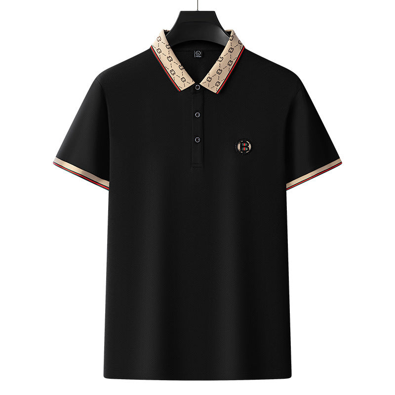 Embroidered straight breathable short-sleeved business casual solid color polo shirt