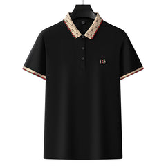 Embroidered straight breathable short-sleeved business casual solid color polo shirt