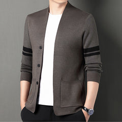 Men's New Slim Fit Striped Pocket Knit Cardigan