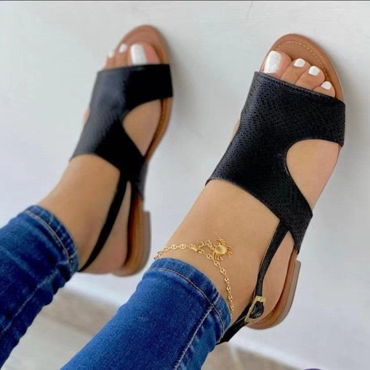 Leopard print oversized buckled flat casual sandals