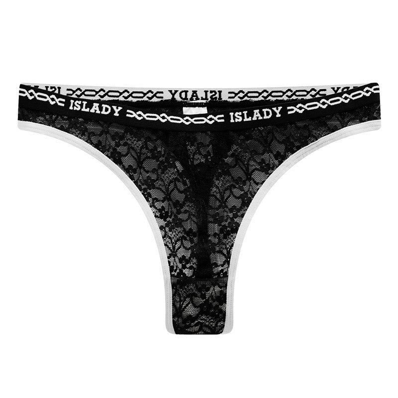 Lace Contrast Color Sexy High Elastic Belt Sports Fitness Thong